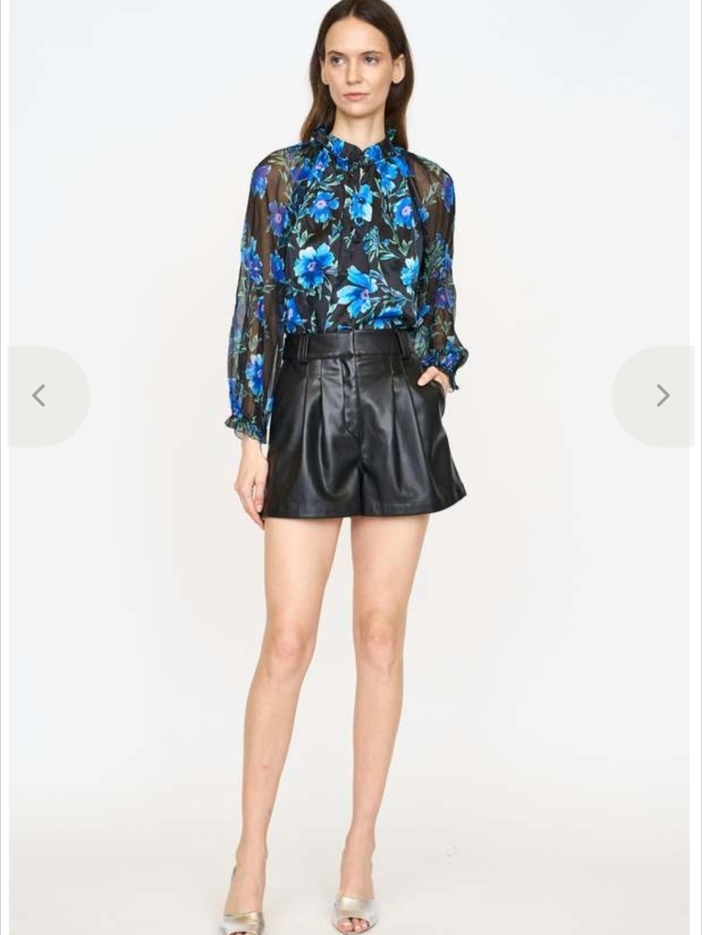 Christy Lynn Silk Sheer Sleeve Karla Button Up Blouse Sapphire Poinsettia Floral